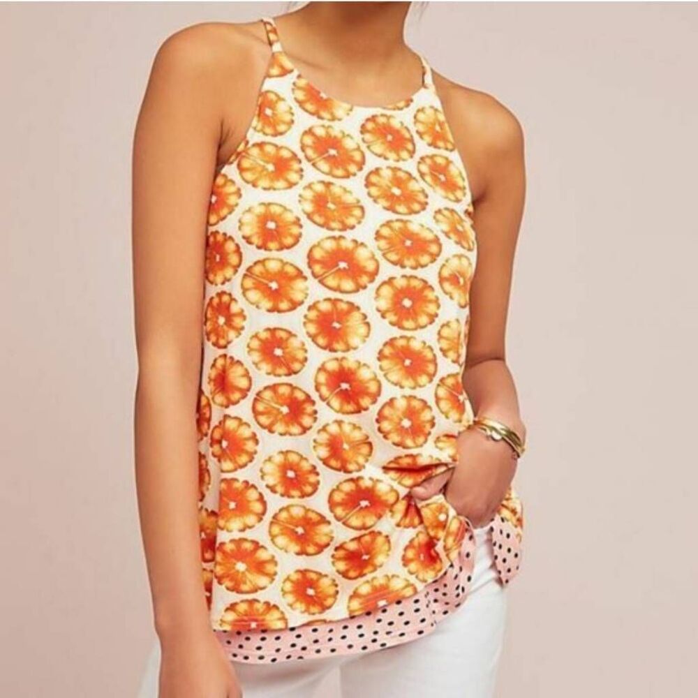Porridge Anthropologie Orange Polka Dot Swing Tank Top